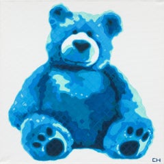 "Teddy in Blue" - Contemporary Pointillist Painting - Teddy Bear - Chuck Close