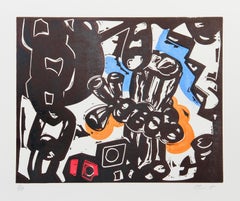 Impression abstraite sur bois signée « A » par Charlie Hewitt