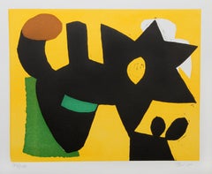 Cat and Mouse, Abstract Woodblock Print by Charlie Hewitt