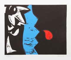 Vintage "H" Abstract Woodblock Print by Charlie Hewitt