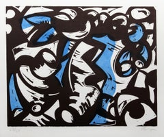 Vintage Untitled Abstract Woodcut by Charlie Hewitt