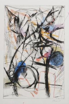 Wheels in Motion, Abstract Expressionist Hand Colored Etching by Charlie Hewitt