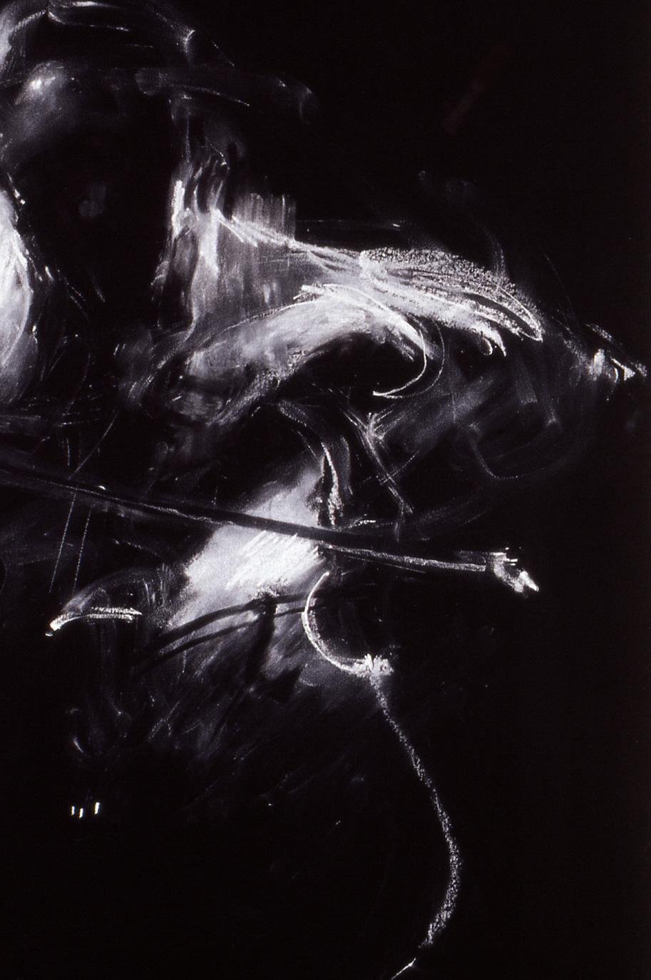 An original pastel-on-paper drawing by British artist Charlie Mackesy - depicting the motion of a musician playing the Cello. Mackesy instantly draws you into the artwork with his clever use of white pastel on black. The black paper creates the