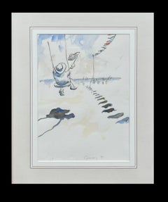 Child on a Swing, Charlie Mackesy, Vintage Watercolour, Sea, Childhood, Beach