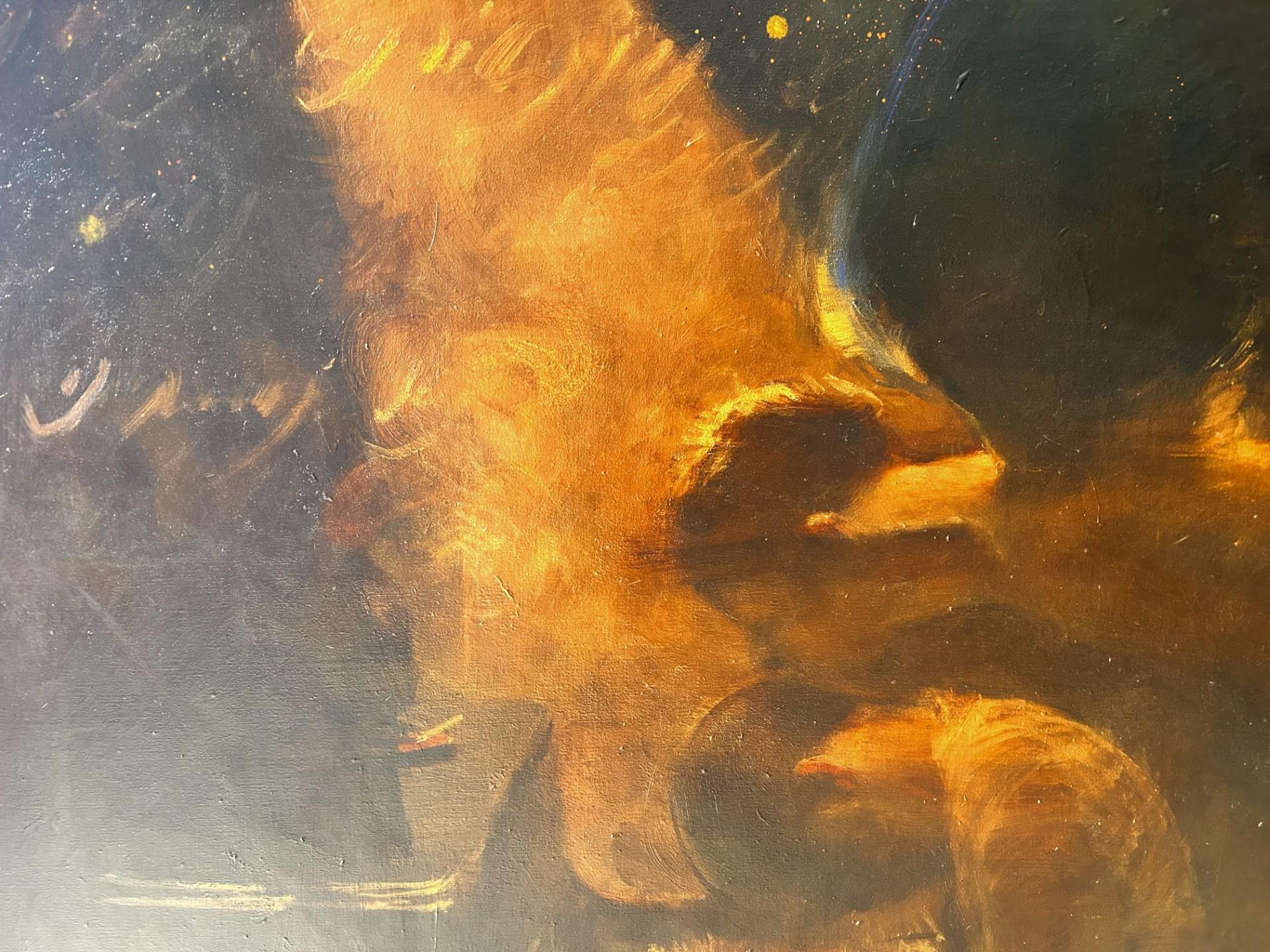 Si sólo lo supiéramos - Charlie Mackesy, Óleo original, Músico, ángel, piano, oro en venta 4