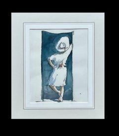 Standing Lady, Charlie Mackesy, Vintage Watercolour, Hat, Fashion, figure, Dress