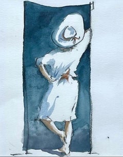Charlie Mackesy - Standing Lady, Charlie Mackesy, Vintage Watercolour, Hat, Fashion, figure, Dress Standing Lady, Charlie Mackesy, Vintage Watercolour, Hat, Fashion, figure, Dress