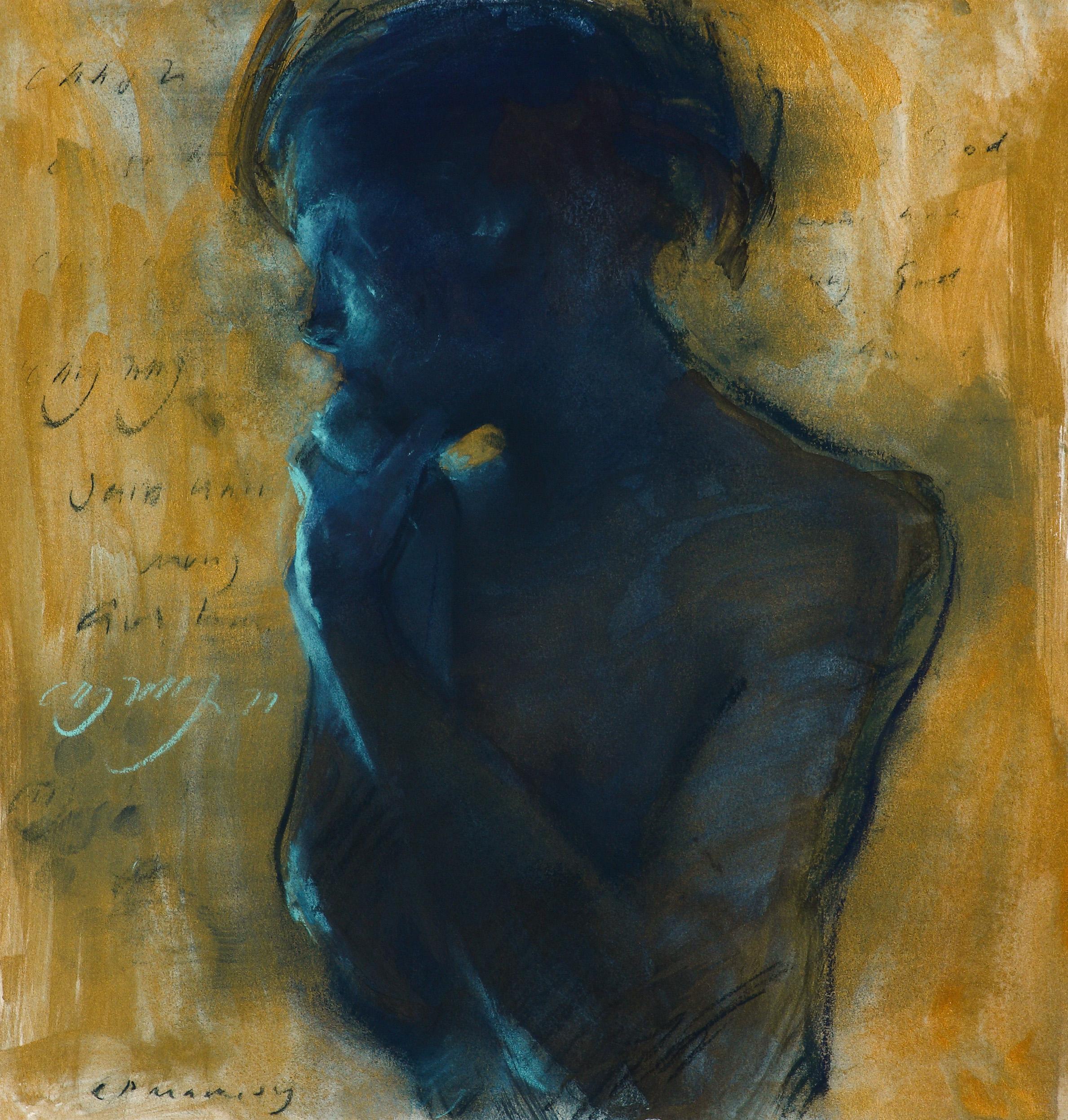 Charlie Mackesy Figurative Painting - Turquoise Girl with Gold