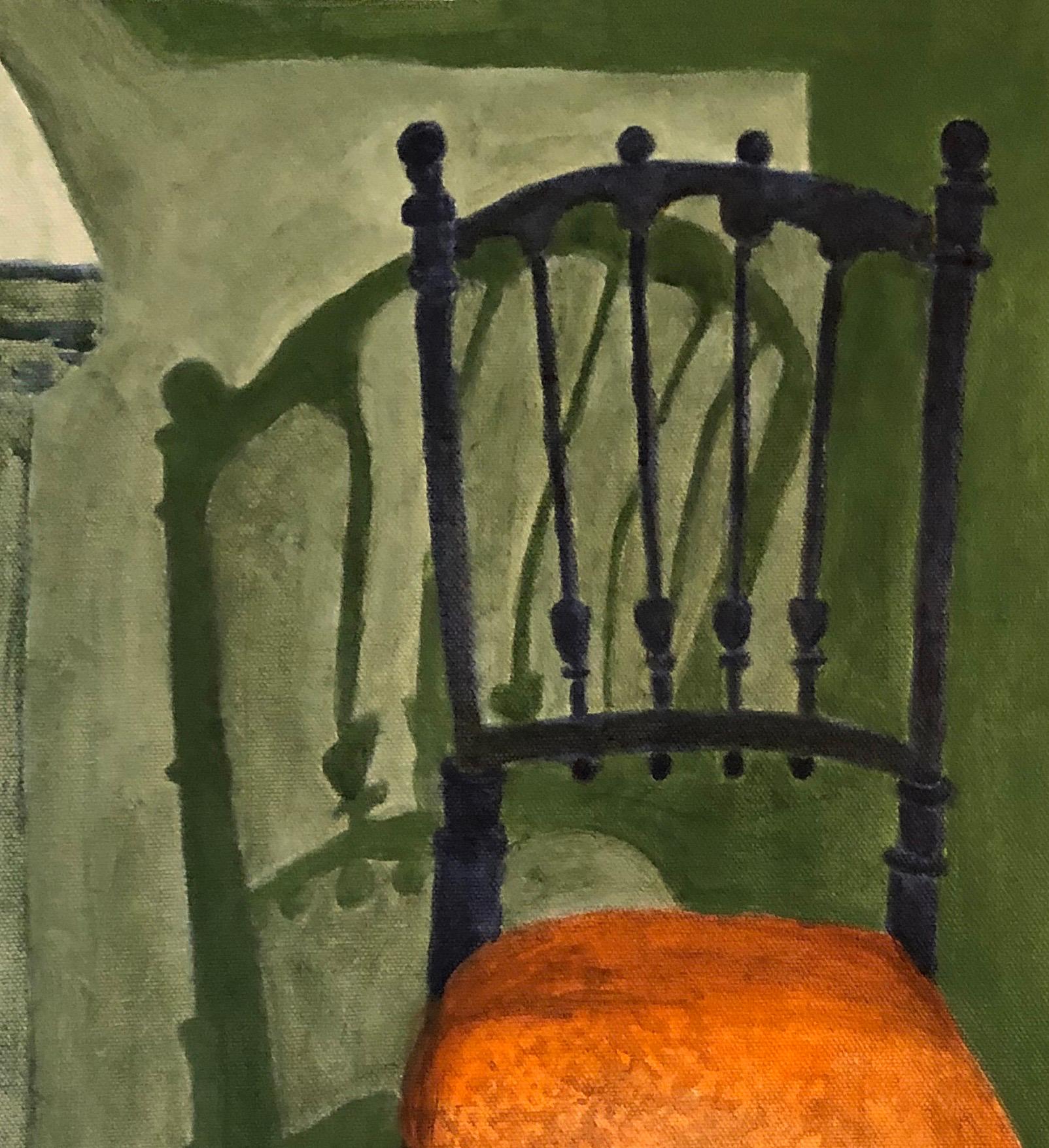 French Chair,  Painting  From the Places Series.  - Brown Interior Painting by Charlie Scheips