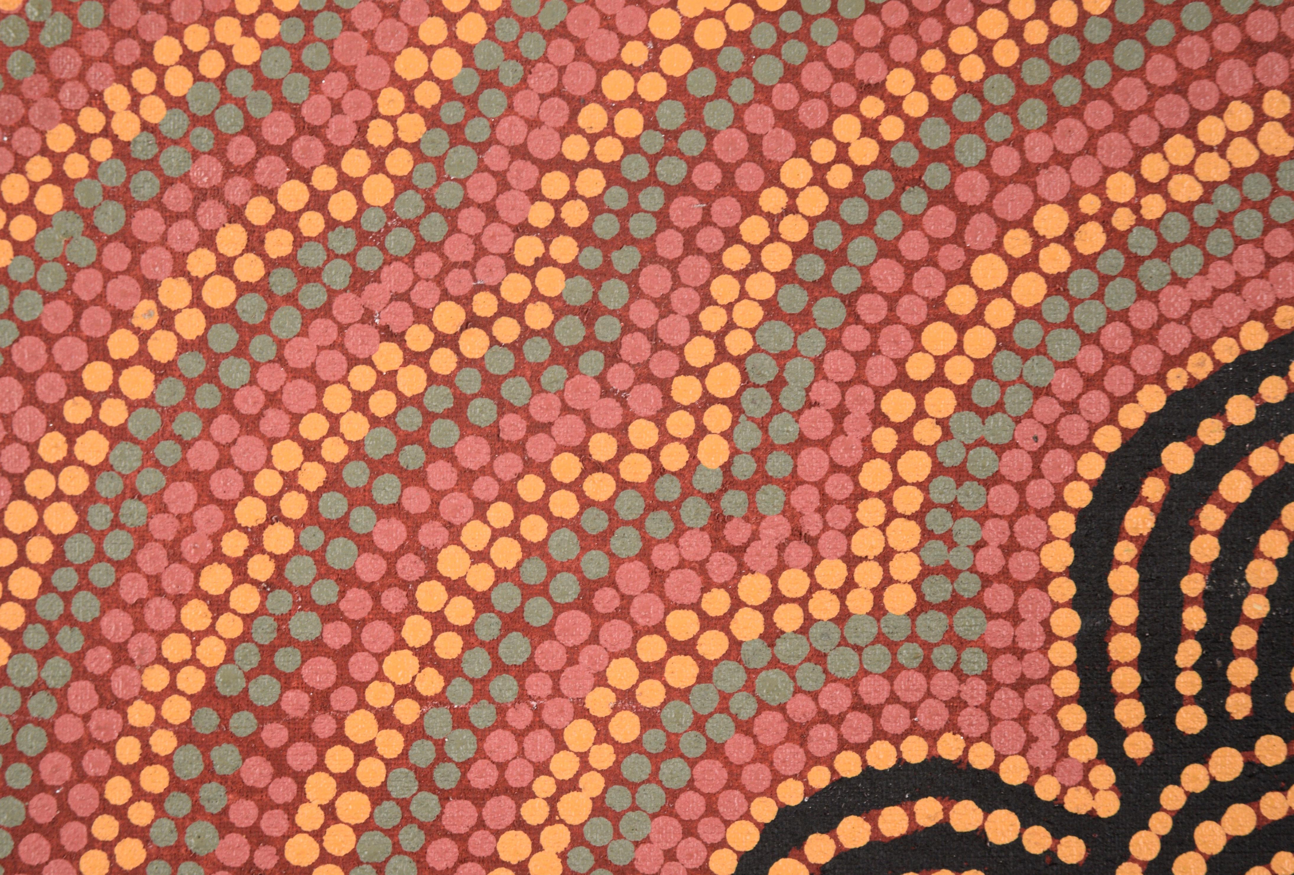 Untitled (Orange, Pink, and Green Dots on a Red Field) - Painting by Charlie Tjapangati