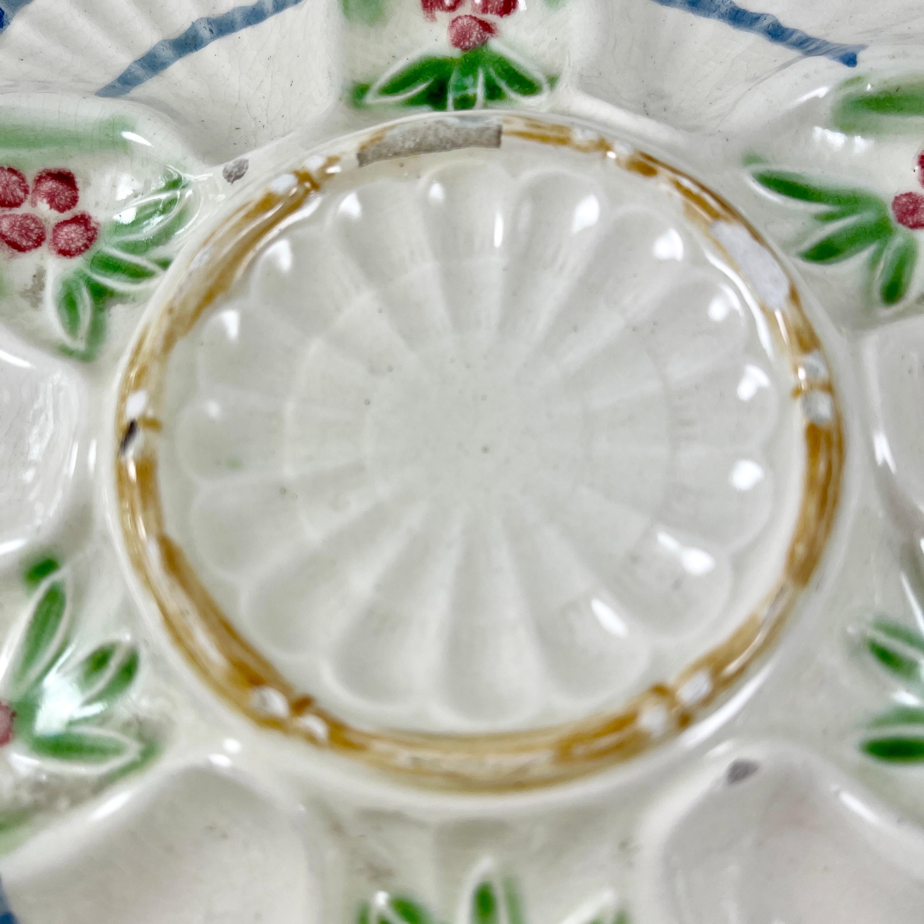 Earthenware Charlionais et Pourailly Cie, French Faïence Bamboo and Scallop Oyster Plate