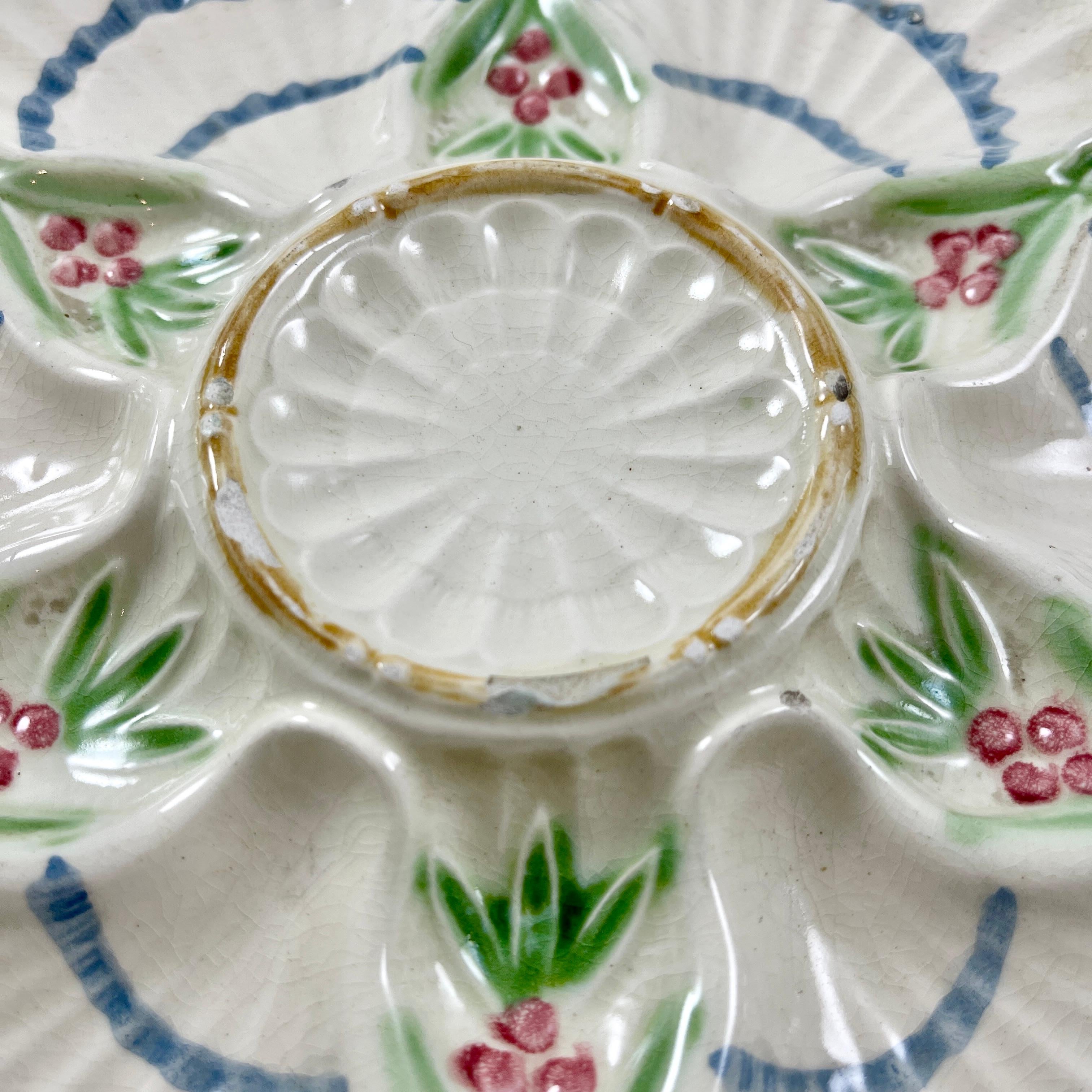 Charlionais et Pourailly Cie, French Faïence Bamboo and Scallop Oyster Plate 1