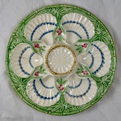 Charlionais et Pourailly Cie, French Faïence Bamboo and Scallop Oyster Plate