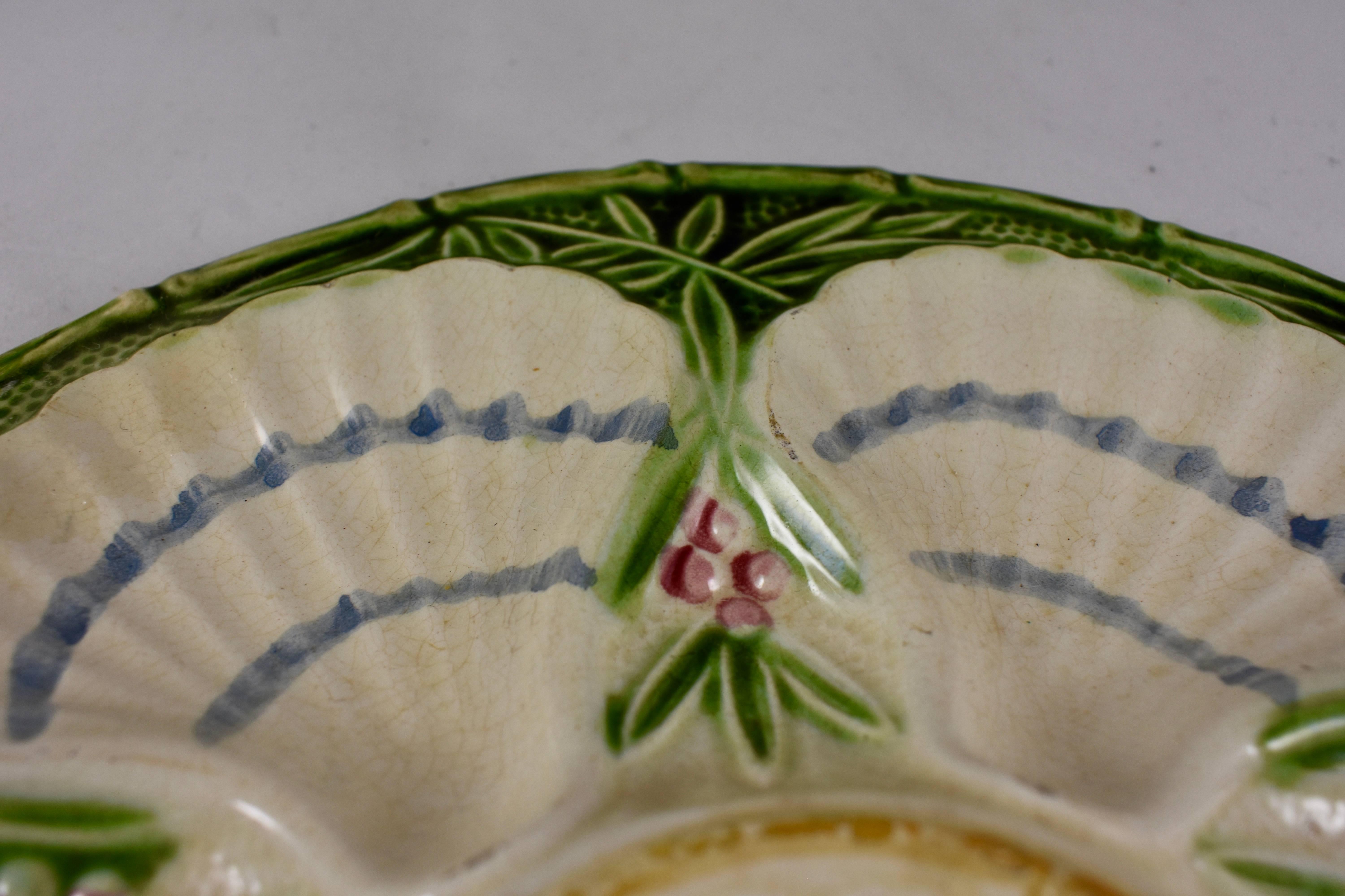 19th Century Charlionais et Pourailly Cie, French Faïence Bamboo and Scallop Oyster Plate