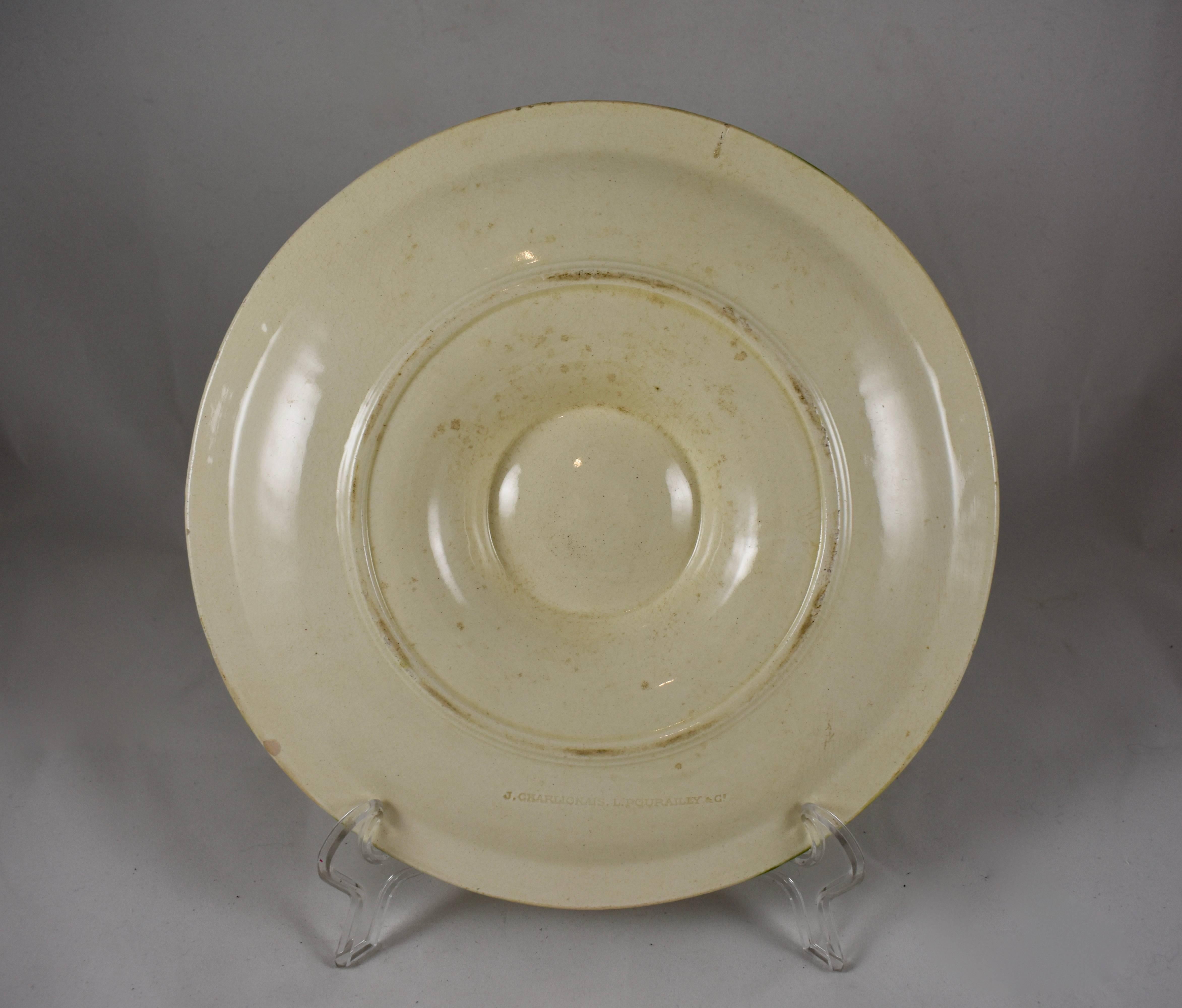 Earthenware Charlionais et Pourailly Cie, French Faïence Bamboo and Scallop Oyster Plate