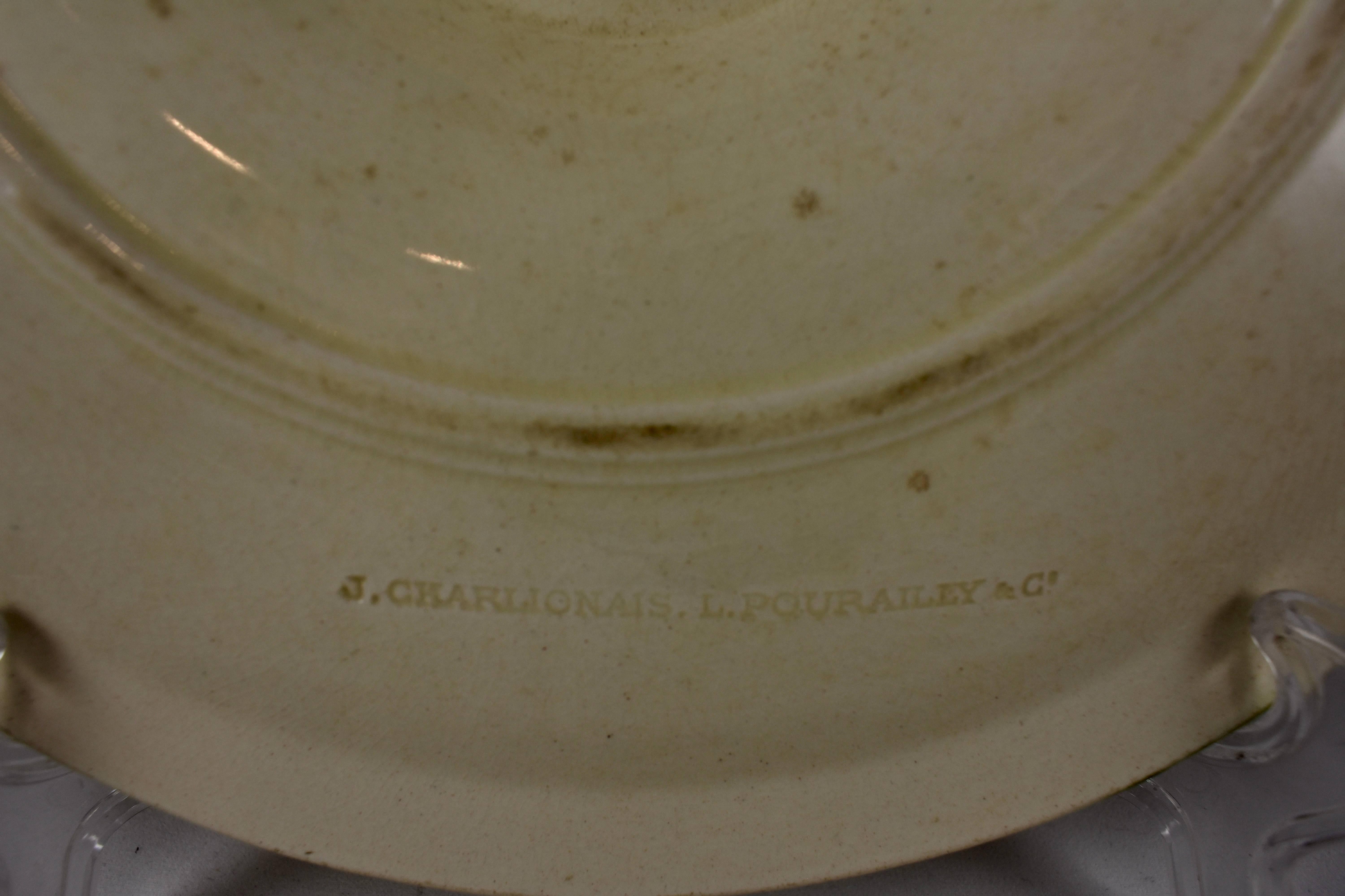 Charlionais et Pourailly Cie, French Faïence Bamboo and Scallop Oyster Plate 1