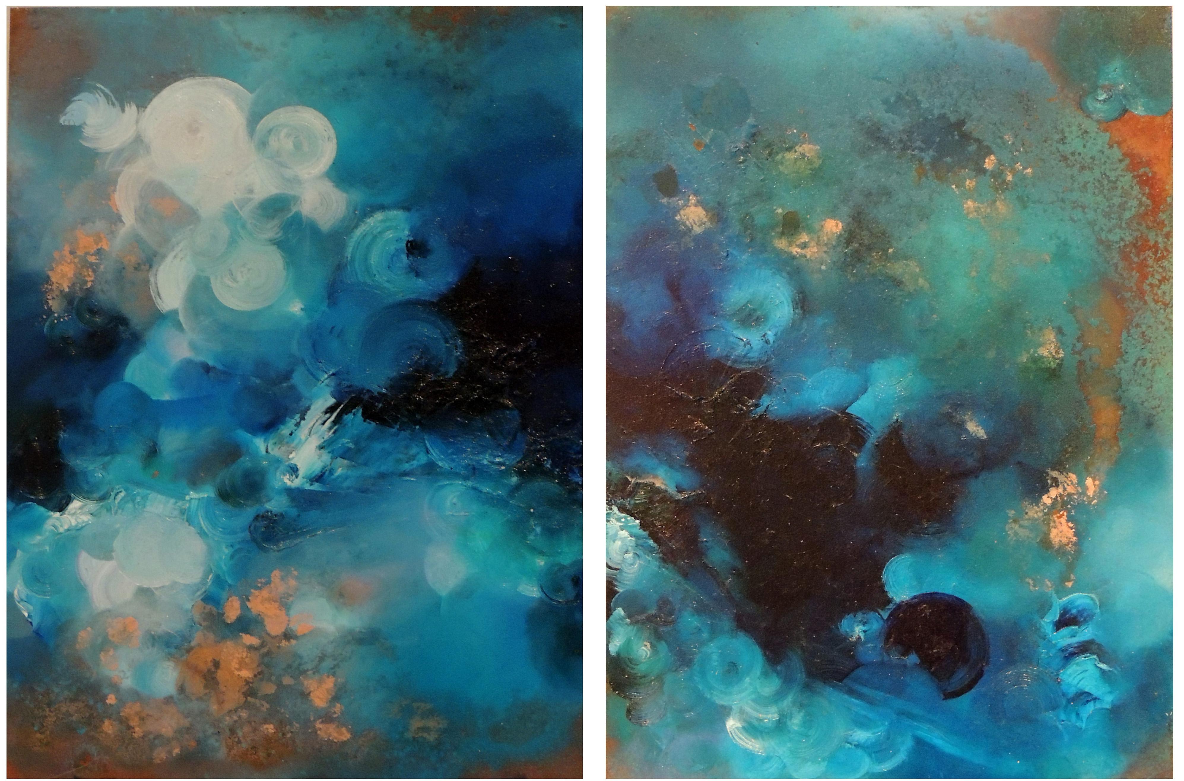 Alchemy II  - Charlotte Aiken, Abstract, transformation, copper, diptych, swirls