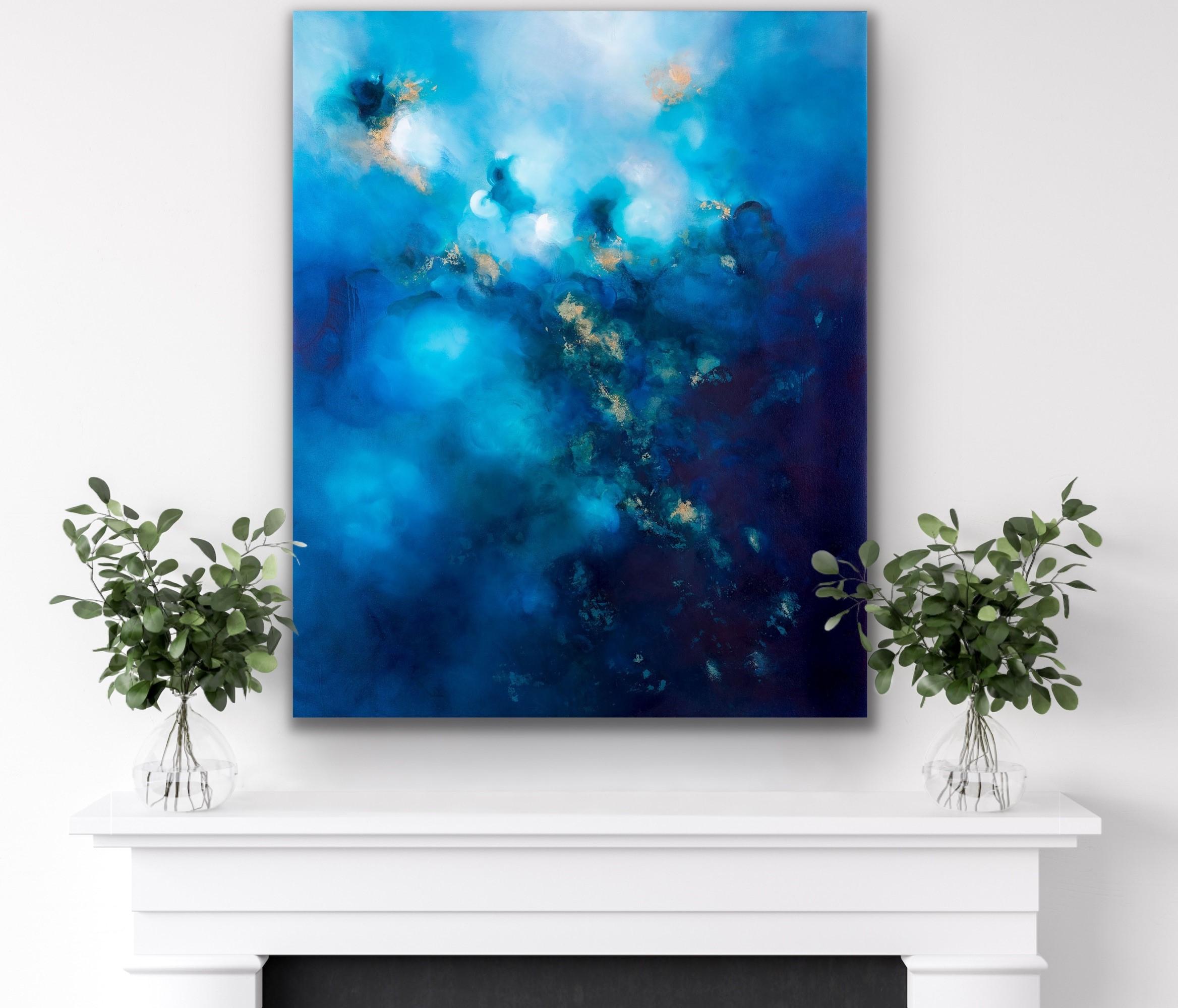 Opalescencia - Charlotte Aiken, Abstracto, pan de oro, Original, Óleo, Azul, Británico 1