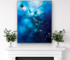 Opalescence - Charlotte Aiken, Abstract, gold leaf, Original, Oil, Blue, British