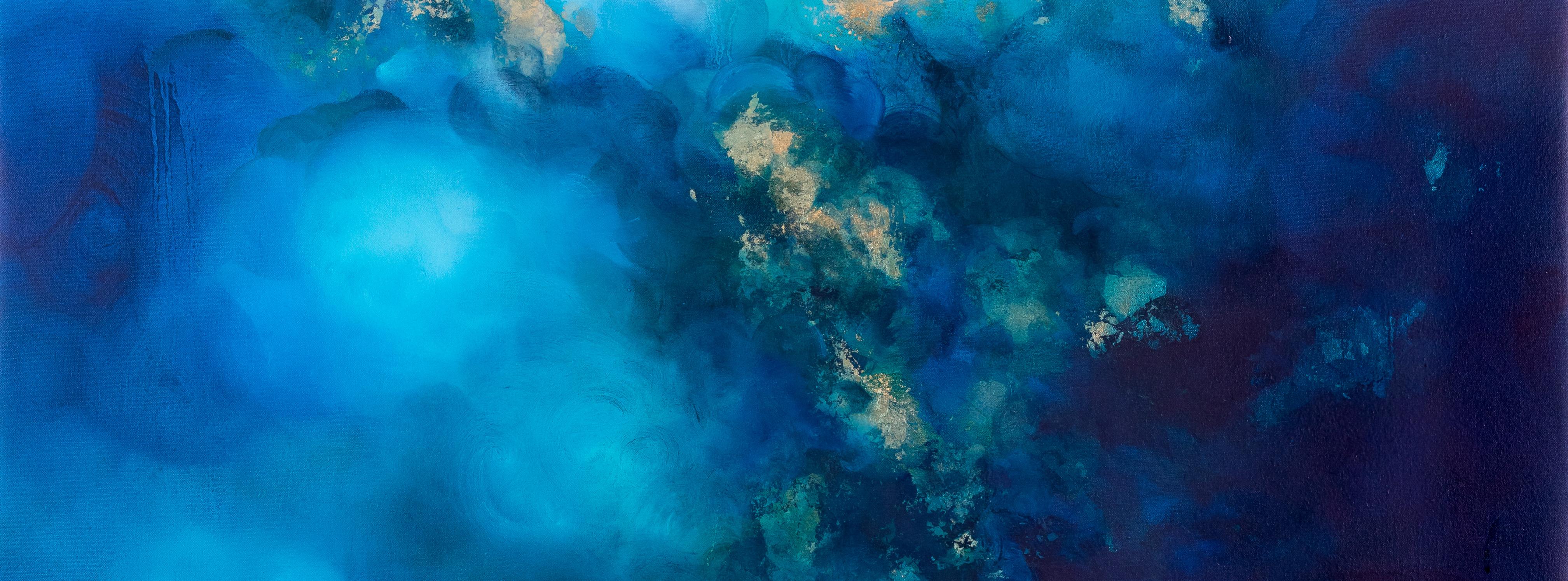 Opalescencia - Charlotte Aiken, Abstracto, pan de oro, Original, Óleo, Azul, Británico 2