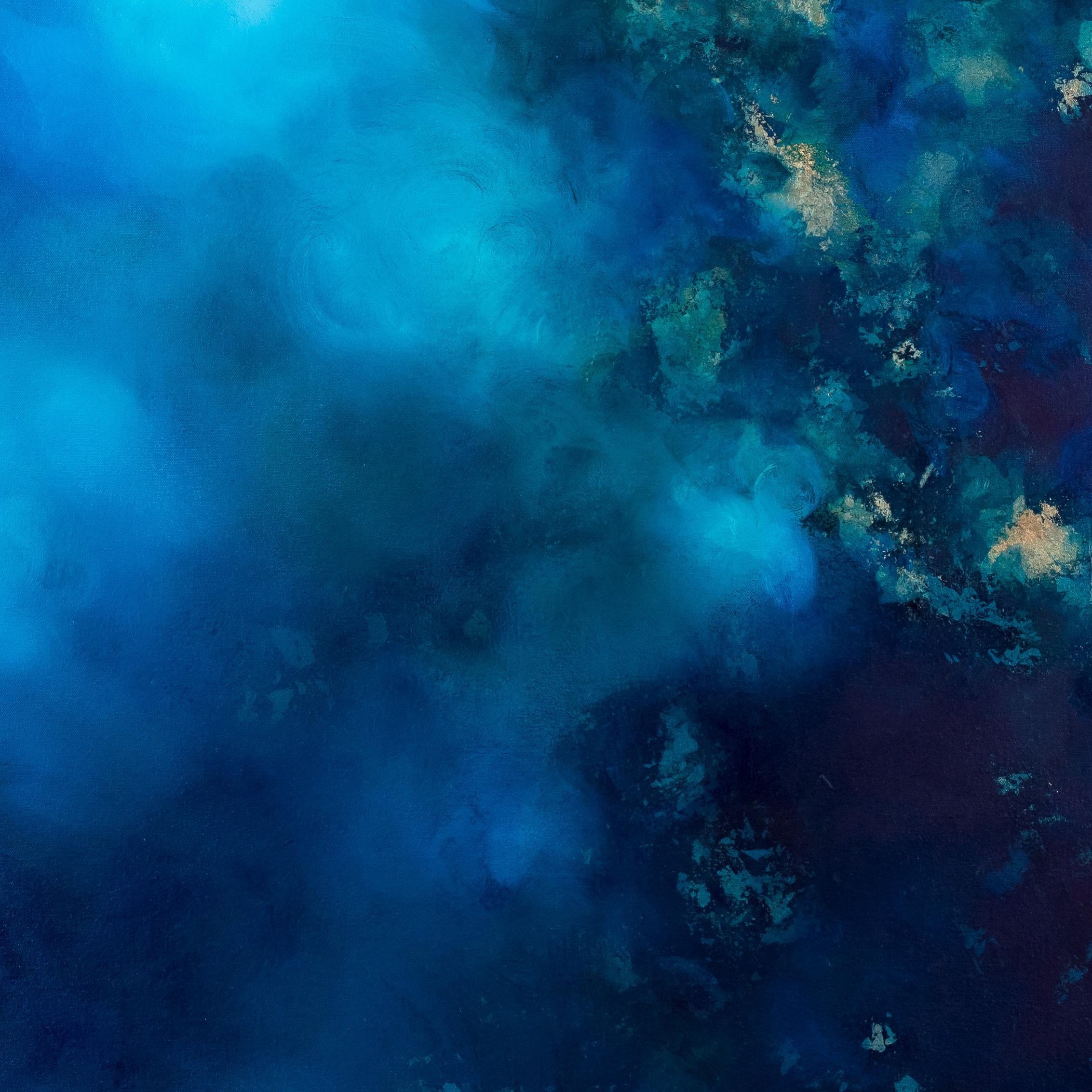 Opalescencia - Charlotte Aiken, Abstracto, pan de oro, Original, Óleo, Azul, Británico 3