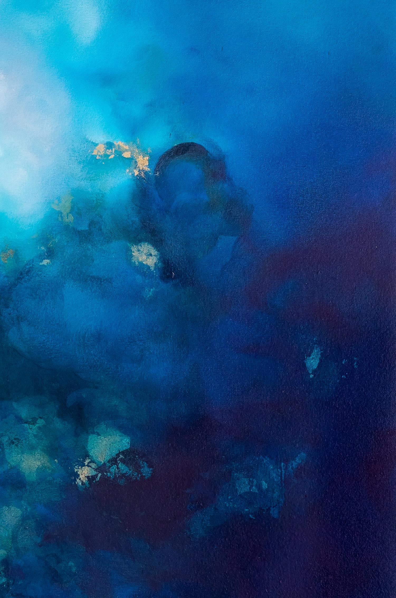 Opalescencia - Charlotte Aiken, Abstracto, pan de oro, Original, Óleo, Azul, Británico 4