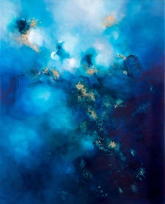 Opalescence - Charlotte Aiken, Abstract, gold leaf, Original, Oil, Blue, British