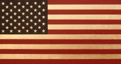 "Stars and Stripes" Americana Pop 23 Karat Gold Leaf/Red/Blue Oil, Flag Painting