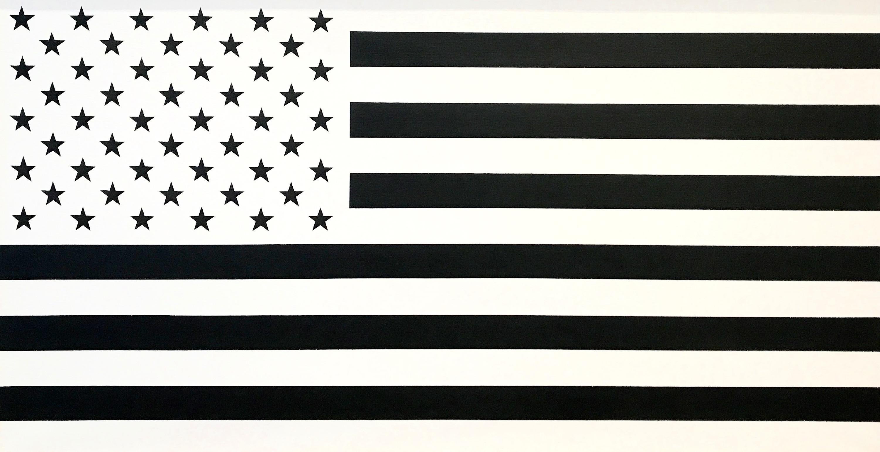 « Noir et blanc »  Americana, Pop, drapeau, noir/gris taupe, minimaliste, abstrait - Pop Art Painting par Charlotte Andry Gibbs