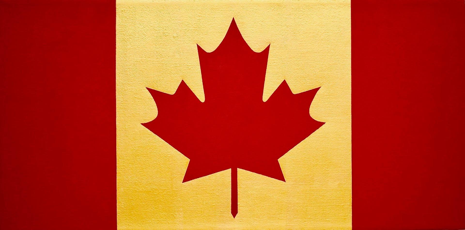 ""Canada Gold""  Petit drapeau rouge/doré du Canada en feuille d'or 23 carats et peinture à l'huile