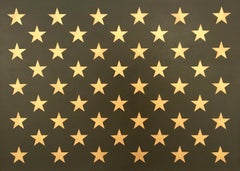 "Canton Olive and Gold"  Pop-Art Americana Star Contemporary Oil/ 23K Gold Leaf