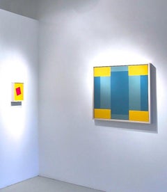 "Crossroad" Minimal Geometric Abstract Green Blue Oil Painting Contemporary