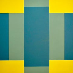 "Encrucijada" Pintura al Óleo Minimal Geométrica Abstracta Verde Azul Contemporáneo