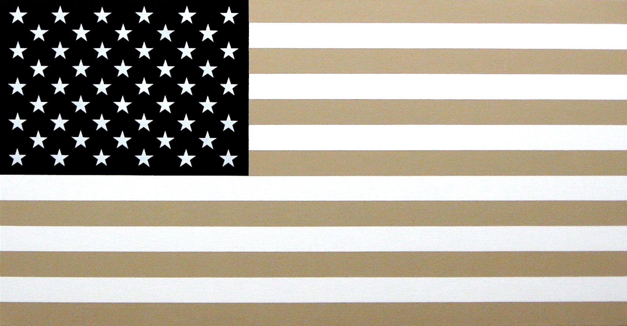 "Flag #4"    Pop-Art Americana Contemporary Flag in Tan, White and Black   - Painting by Charlotte Andry Gibbs