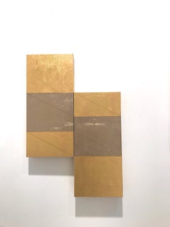 "Gold Brick" Contemporary Abstract Minimal Wood 23k Gold Oil American Modern
