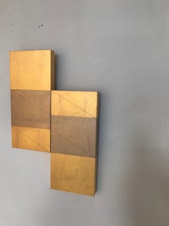 "Gold Brick" Contemporary Abstract Minimal Wood 23k Gold Oil American Modern