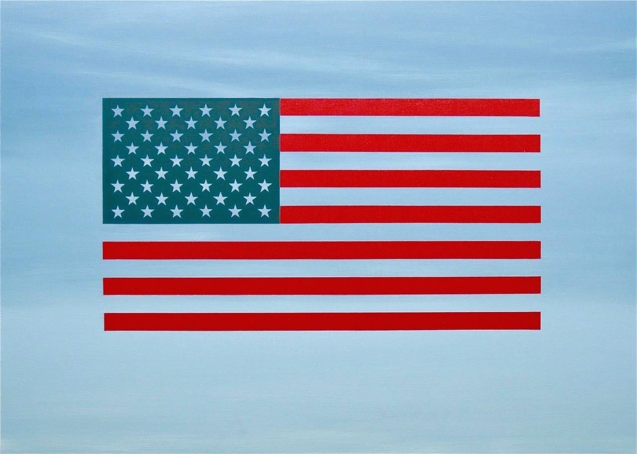 "Ideograph" Pop-Art Bandera Americana Pintura al Óleo Contemporánea Azul Rojo Brillante - Painting de Charlotte Andry Gibbs