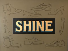 "Shine"  Pop-Art Americana Shoes 'Sign' in Tan /Black /23 KT.Gold Leaf and Oil