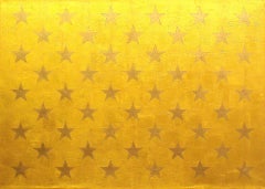 "Starry Splendor" Americana, Pop Art, 23K Gold Leaf, Stars, Flag Detail, Minimal