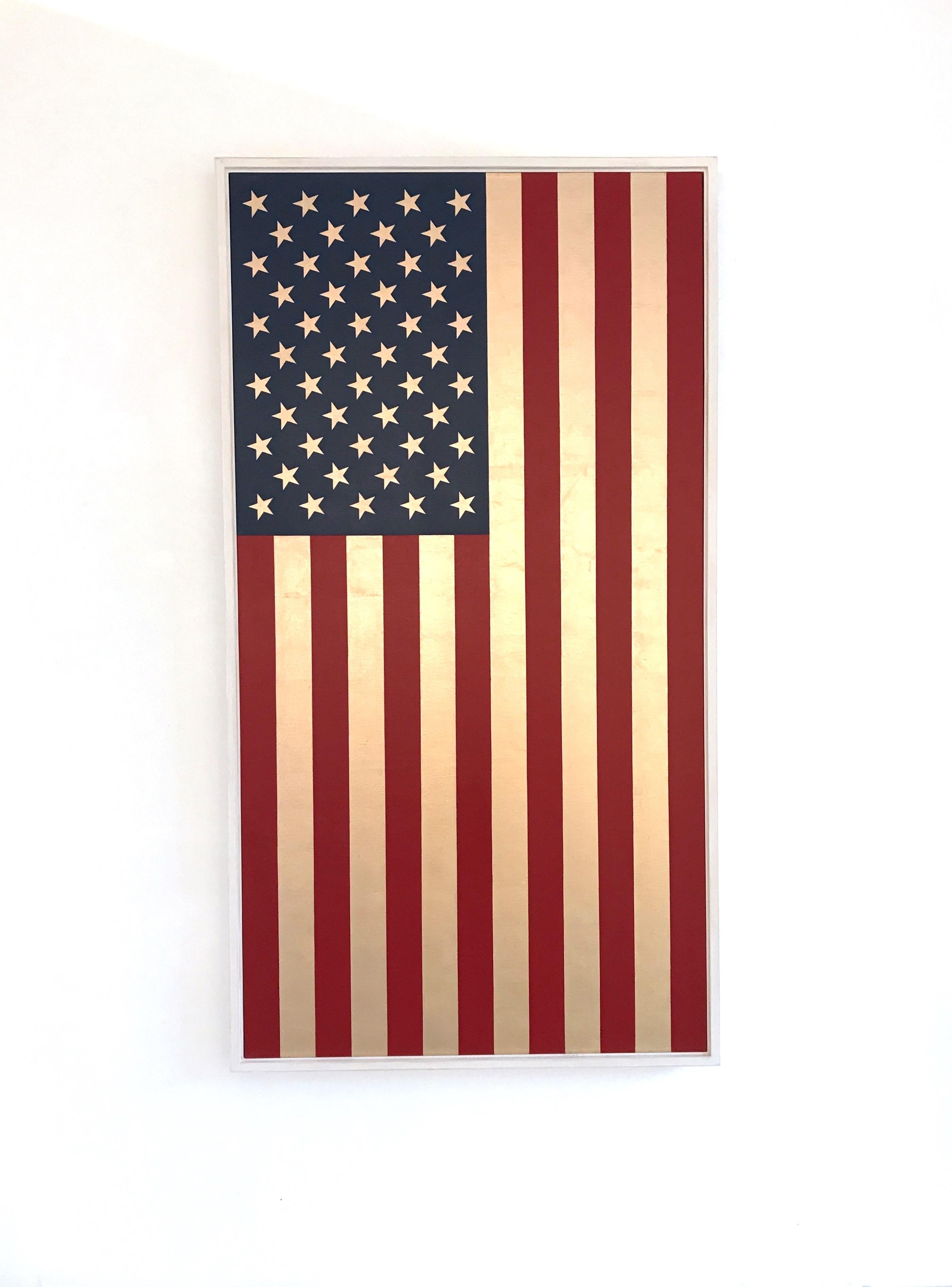„Stars and Stripes“ Americana Pop 23 Karat Blattgold/Rotes/Blaues/Blaues Ölgemälde, Flaggengemälde im Angebot 5