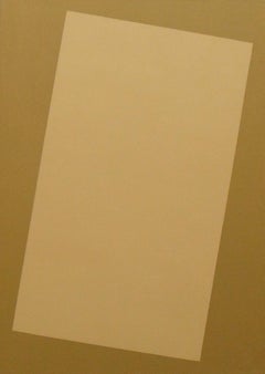 "Cuadrilátero inclinado", pintura al óleo geométrica contemporánea minimalista bronceada