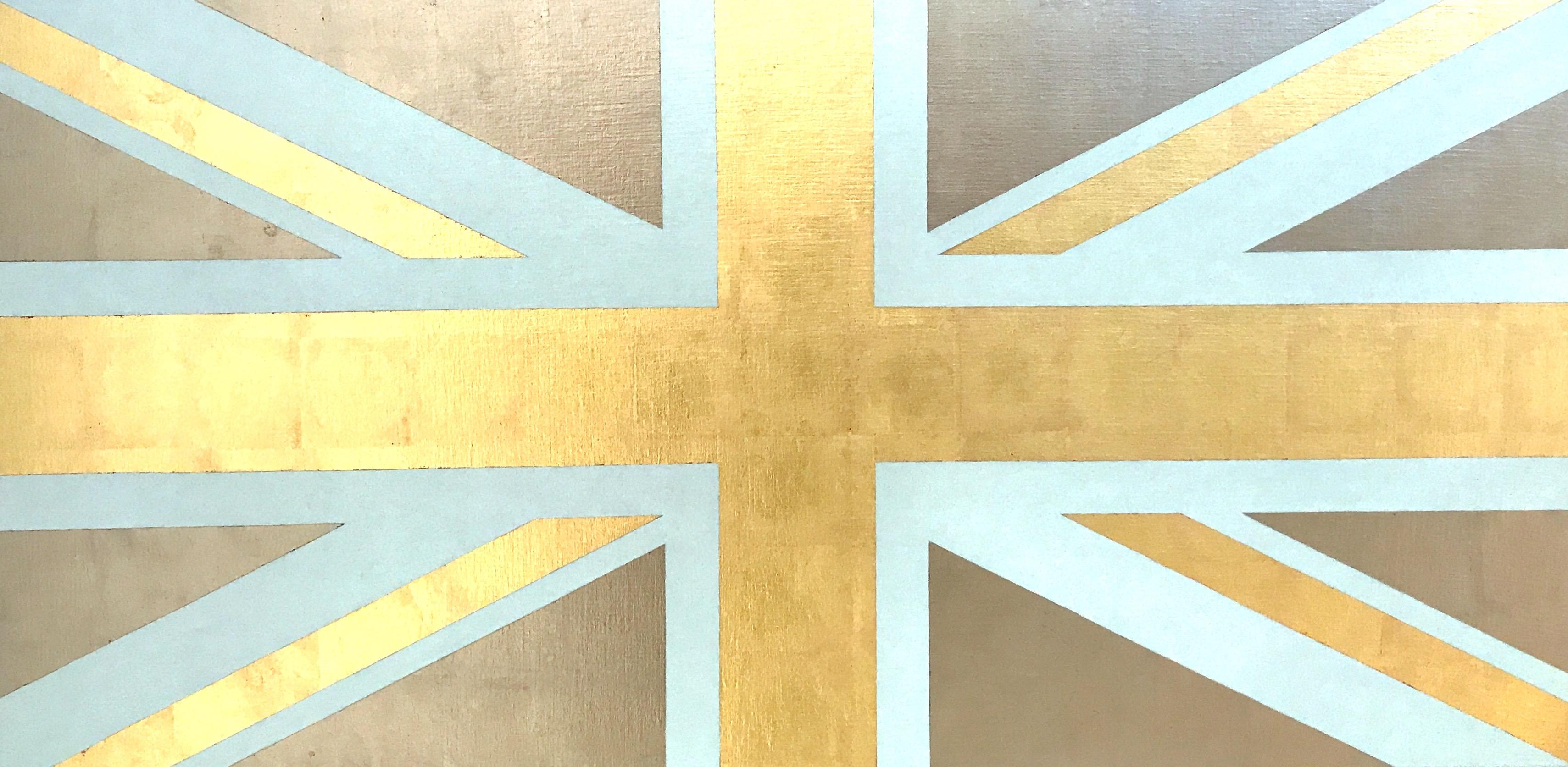 « Union Jack (bleu et or) »  Drapeau britannique pop contemporain feuille/oil en or 23 carats  en vente 4