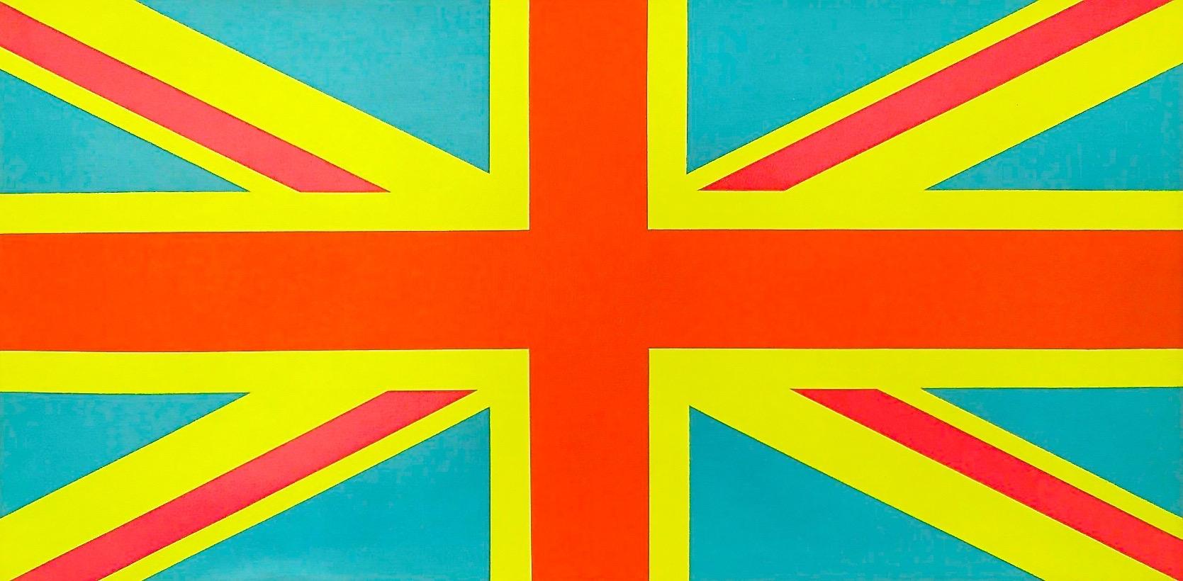 « Union Jack (bleu et or) »  Drapeau britannique pop contemporain feuille/oil en or 23 carats  en vente 5