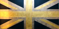 « Union Jack (bleu et or) »  Drapeau britannique pop contemporain feuille/oil en or 23 carats