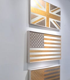 "U.S. Flag in White and Gold"  Americana, Pop, 23 Karat Gold Leaf, Contemporary