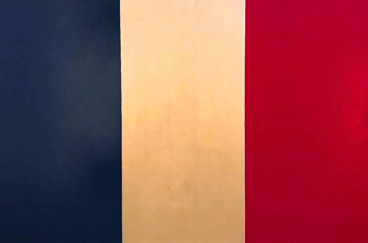 « Va la France ! » Peinture à l'huile minimaliste de drapeau moderne contemporaine Pop Art en or 23 carats