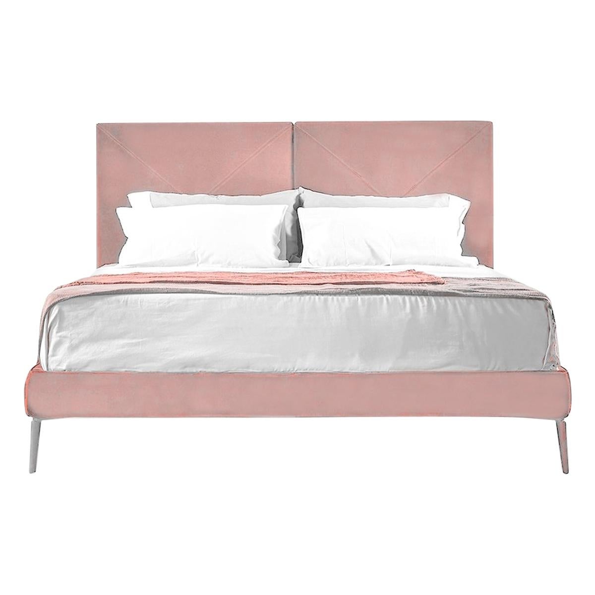 In stock in Los Angeles, Pink Velvet Charlotte Bed King Size, Pierangelo Sciuto