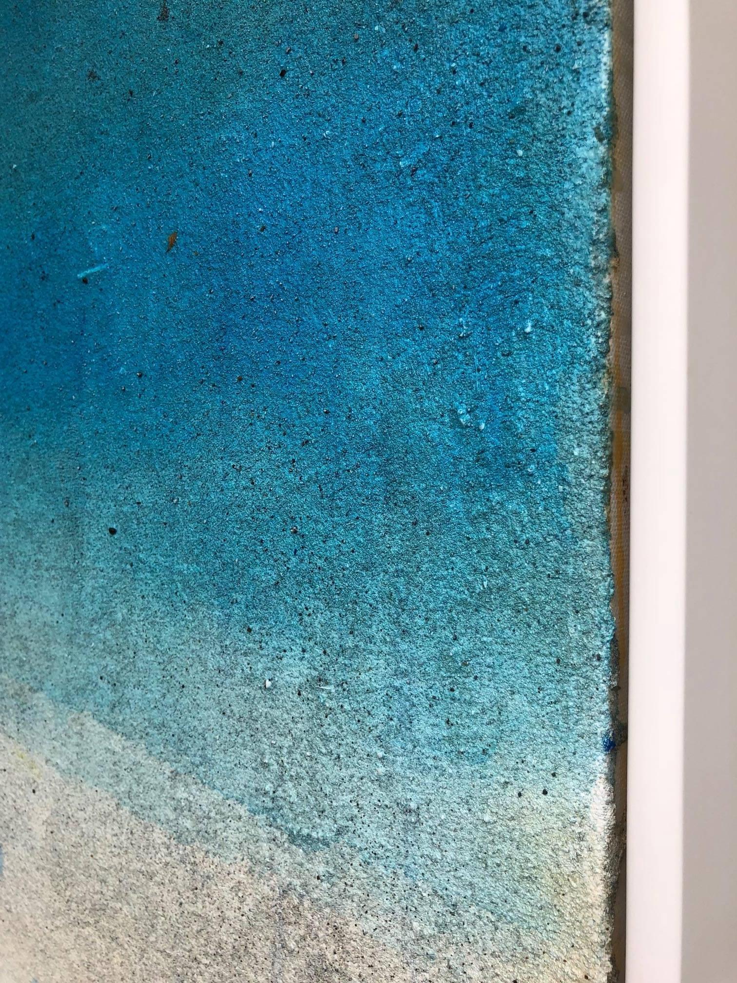 Mainly blue Rothko-esque color field painting that delights from a distance and up close from Swedish-American visual artist Charlotte Bernstrom, who creates acrylic paintings that are poetic explorations depicting nature and humanity’s place within