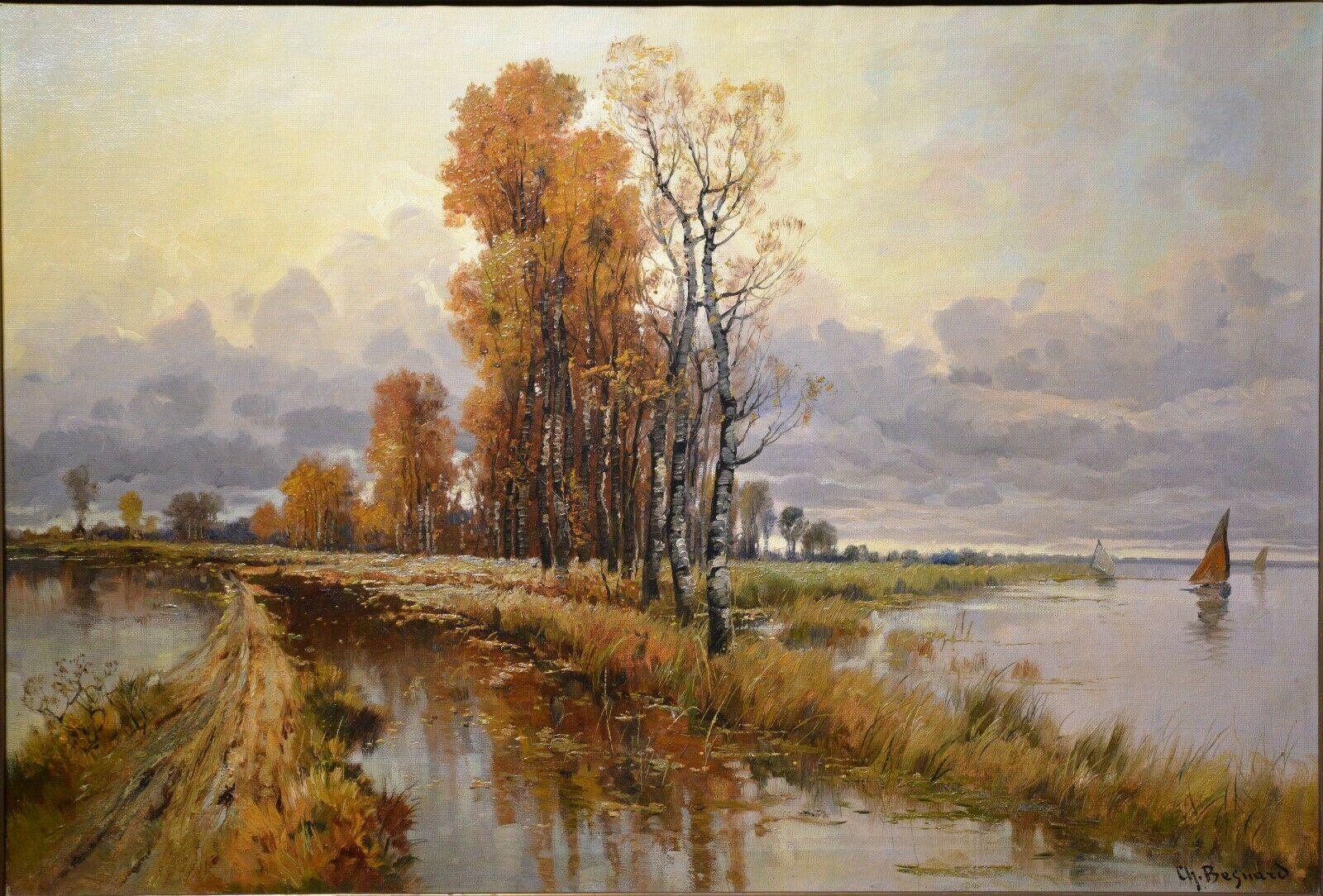 Voiliers sur la rivière Escaut (par une femme membre du Salon de Paris) - Painting de Charlotte Besnard Schelde