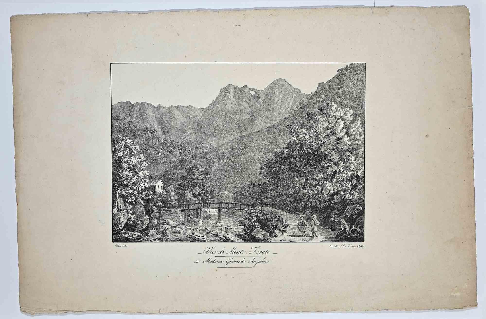 Landscape is an original Lithograph by Charlotte Bonaparte in the 19th Century.

Good conditions.

The artwork is depicted through soft strokes in a well-balanced composition.